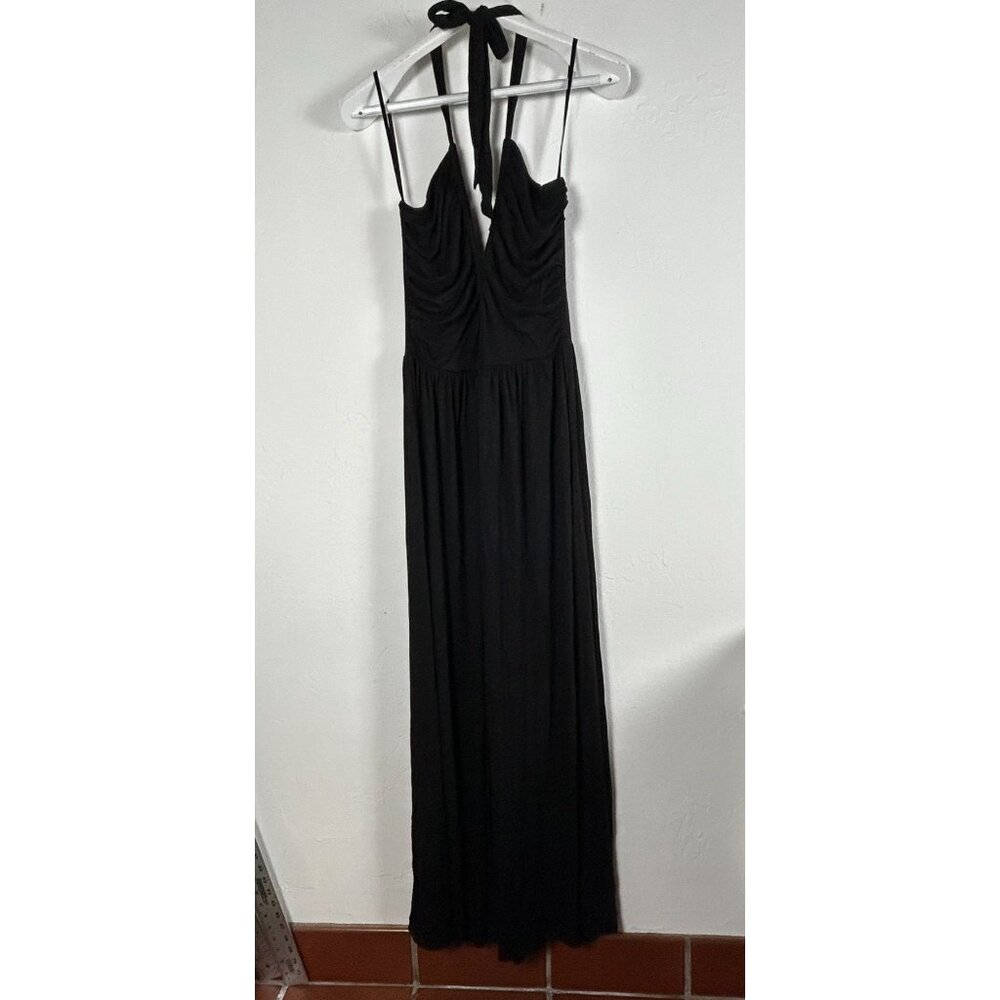 Urban Outfitters Vera Plunging Twist-Front Halter Jumpsuit Large Black New $69